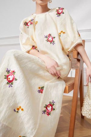 Beautiful Light Yellow Print Top And Maxi Skirts Two Pieces Set Short Sleeve