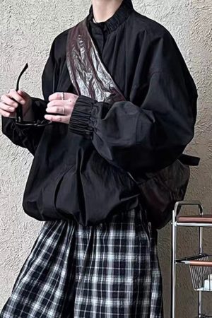 Black Zippered Patchwork Solid Jacket Spring