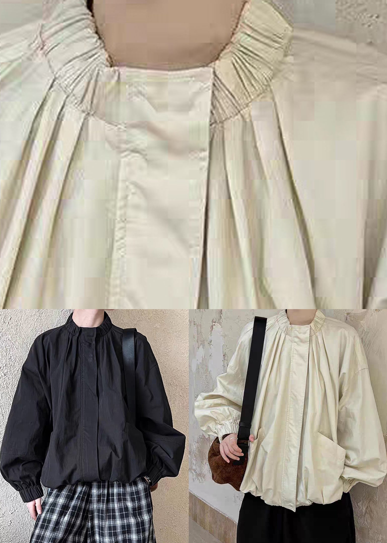 Black Zippered Patchwork Solid Jacket Spring - Image 5
