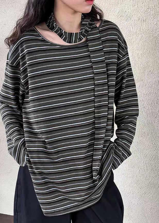 Casual Striped O-Neck Side Open T Shirt Spring - Image 4