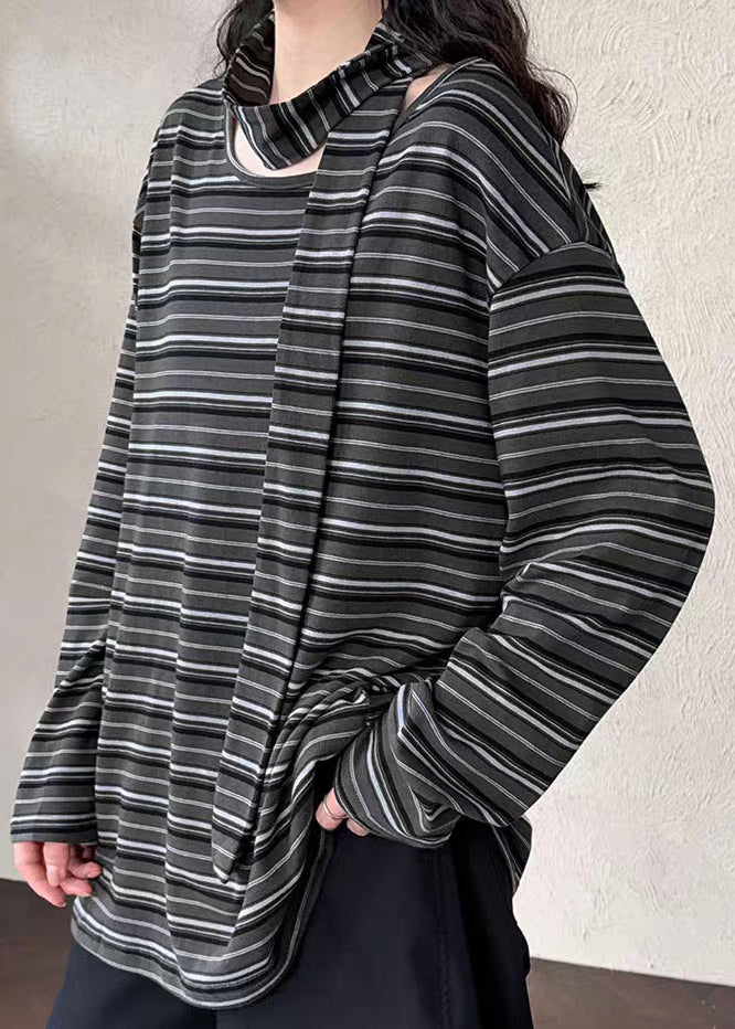 Casual Striped O-Neck Side Open T Shirt Spring - Image 5