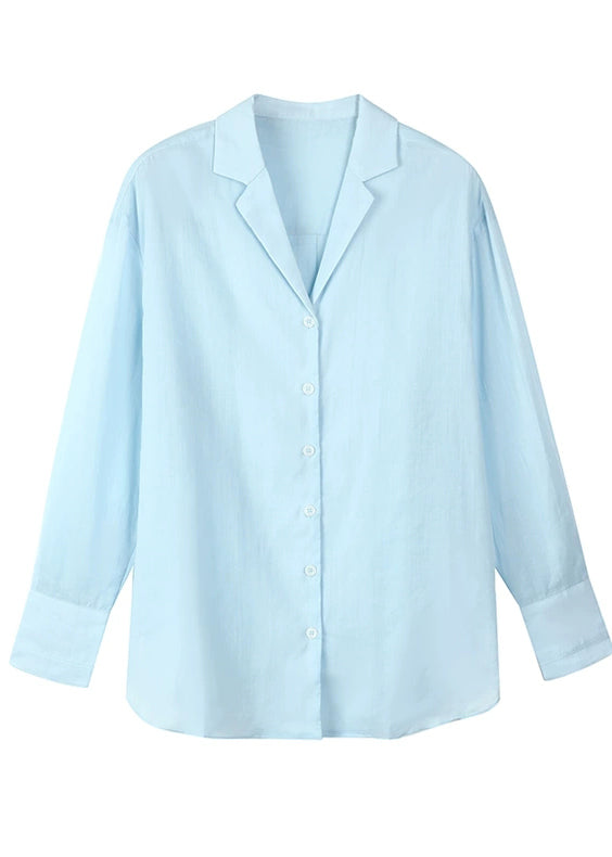 Fitted Blue Notche Button Solid Shirt Spring