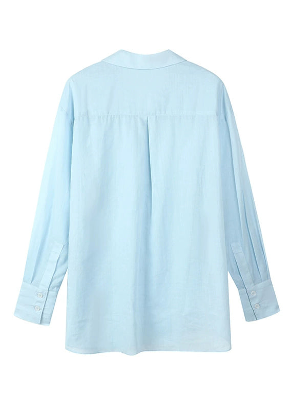 Fitted Blue Notche Button Solid Shirt Spring - Image 2