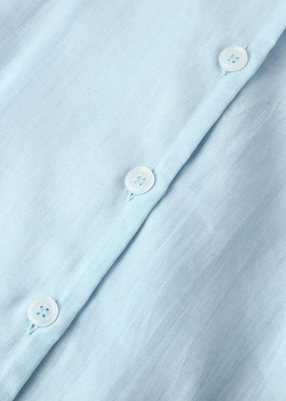 Fitted Blue Notche Button Solid Shirt Spring - Image 4