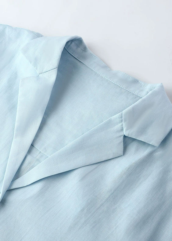Fitted Blue Notche Button Solid Shirt Spring - Image 5