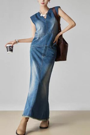 Handmade Denim Blue Patchwork Top And Jeans Two Piece Set Summer