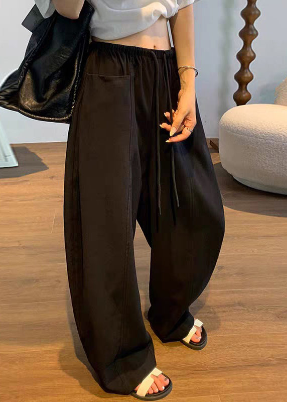 Natural Beige Pockets Solid Wide Leg Pants Summer - Image 2