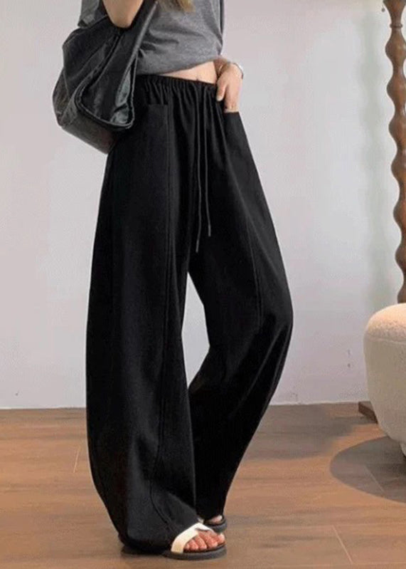 Natural Beige Pockets Solid Wide Leg Pants Summer - Image 4